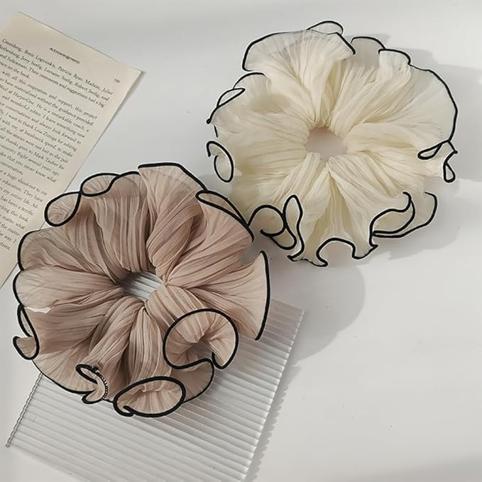 Large Pleated Chiffon Hair Scrunchies Hair Ties Extra Large Scrunchy  - set of 4