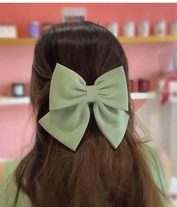 Silky Satin Hair Barrettes Bow Clip Large Bow Hair Slides Metal Clips - set of 6