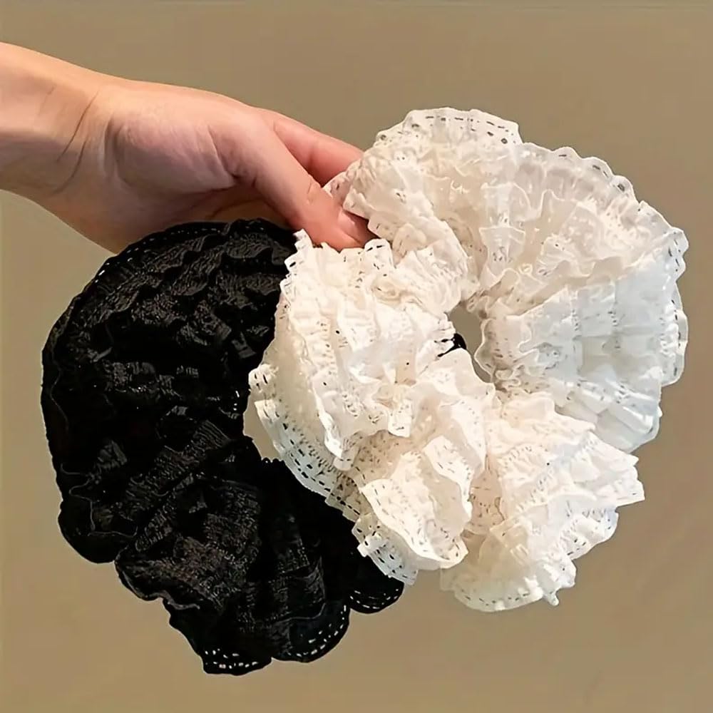 Vintage-Inspired Lace Large Hair Scrunchies for Women - set of 2