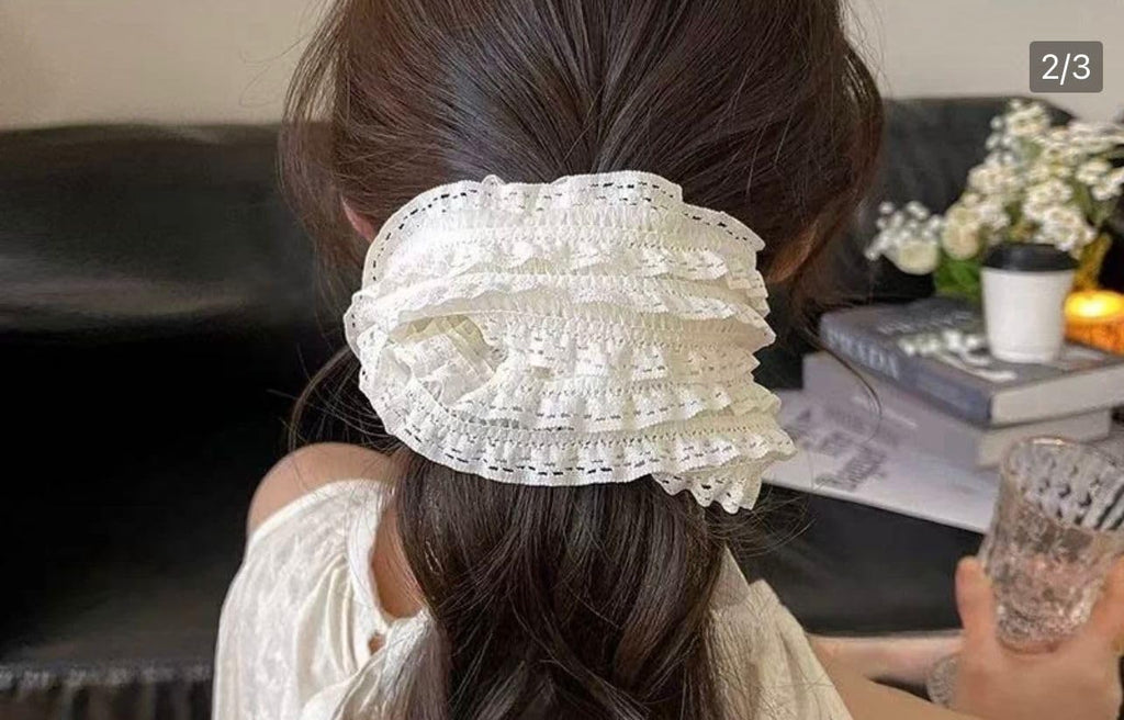 Vintage-Inspired Lace Large Hair Scrunchies for Women - set of 2