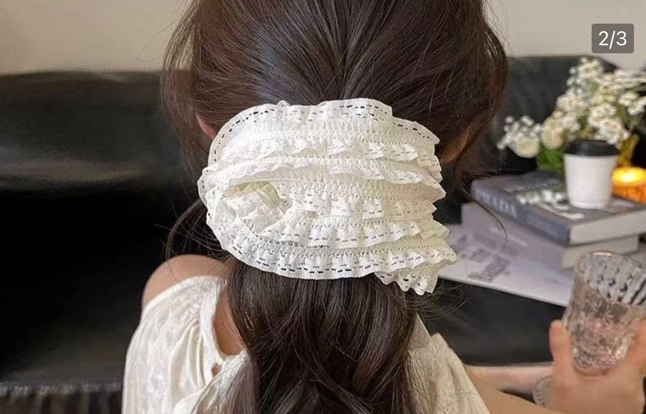Vintage-Inspired Lace Large Hair Scrunchies for Women - set of 2