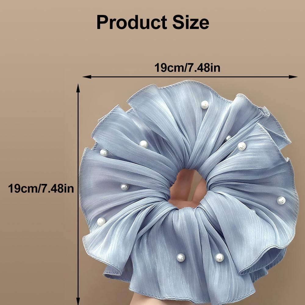 Super Fairy Elegant High-End Flowing Light Silky Satin Pleated Pearl Large Scrunchies set of 3