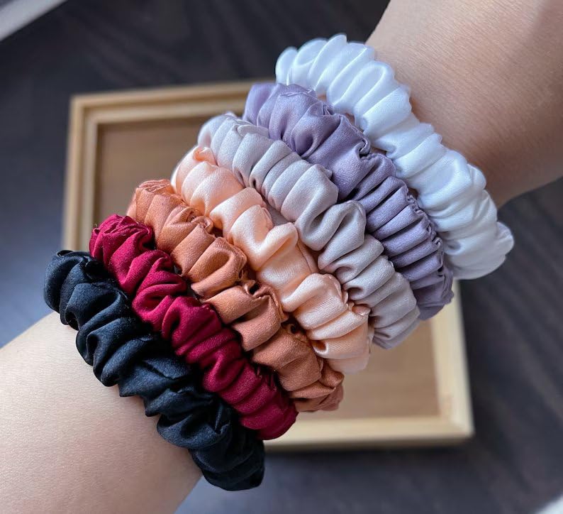 Mini Satin Scrunchies for Women & Girls Small Silk Hair Scrunchies - set of 12