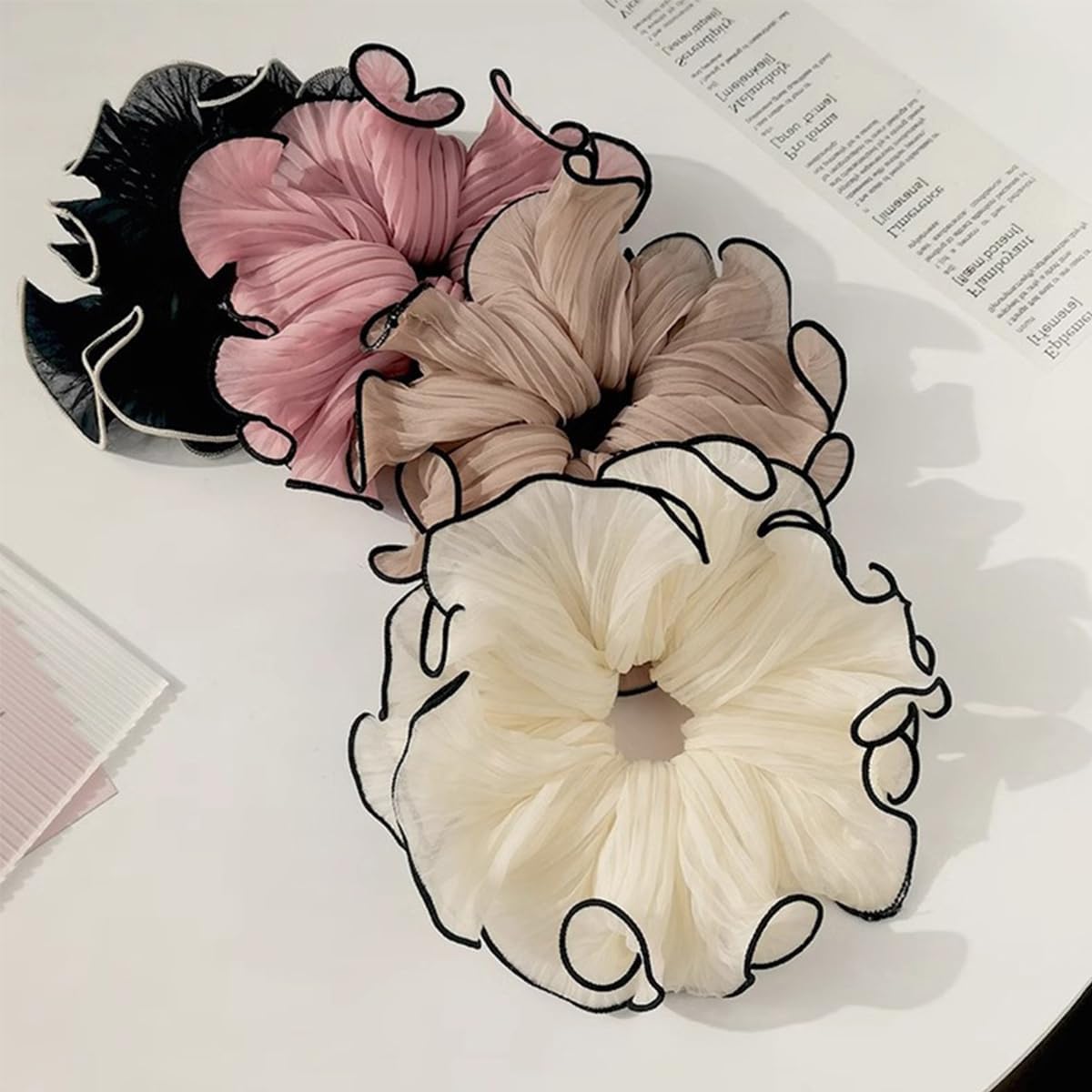 Large Pleated Chiffon Hair Scrunchies Hair Ties Extra Large Scrunchy  - set of 4