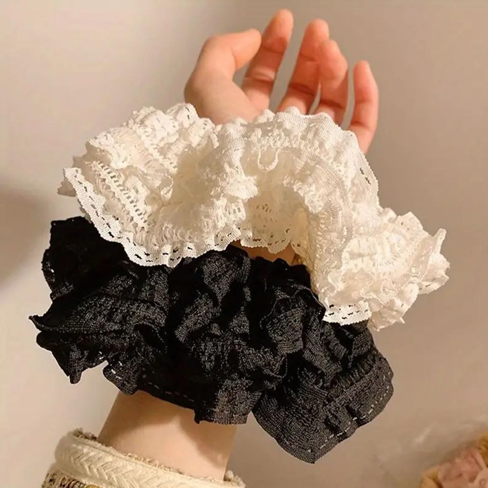 Vintage-Inspired Lace Large Hair Scrunchies for Women - set of 2