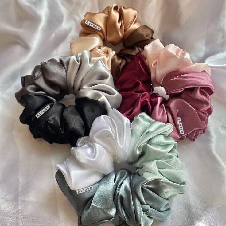 Dual & Triple Tone Silk Satin Scrunchies Combo set of 8