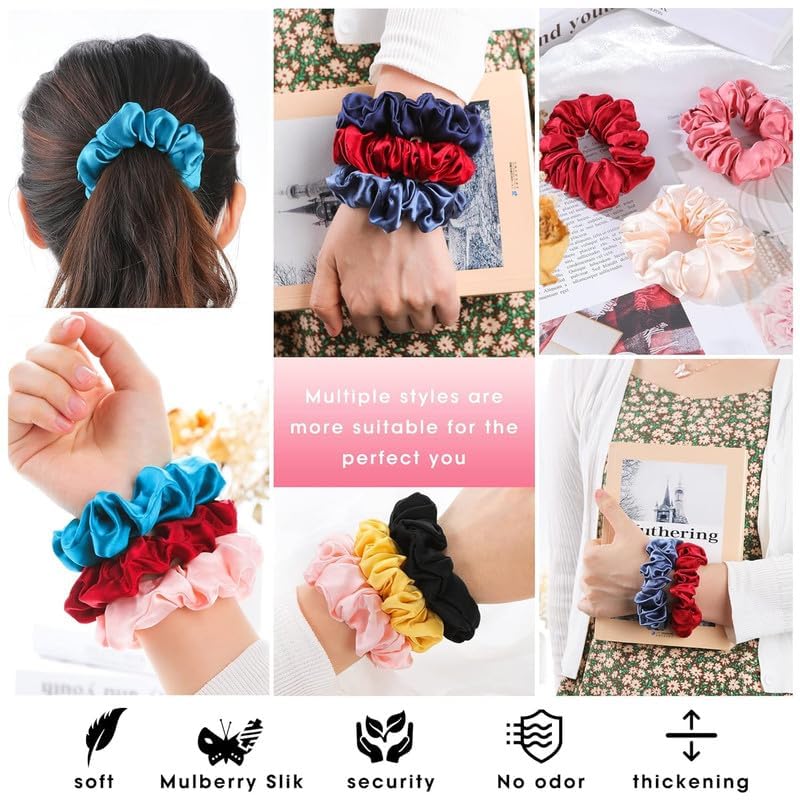 Mini Satin Scrunchies for Women & Girls Small Silk Hair Scrunchies - set of 12