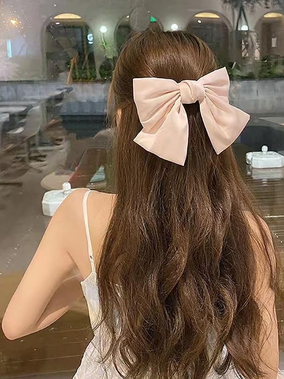 Silky Satin Hair Barrettes Bow Clip Large Bow Hair Slides Metal Clips - set of 6