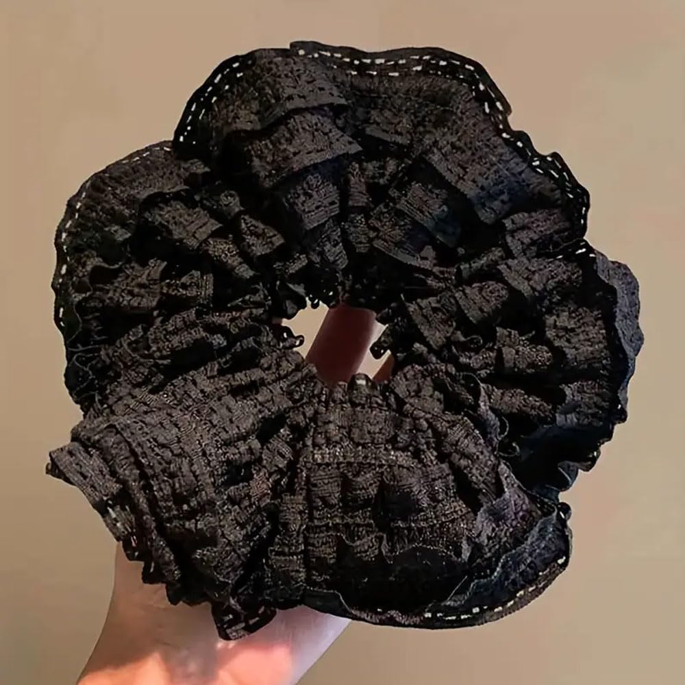 Vintage-Inspired Lace Large Hair Scrunchies for Women - set of 2