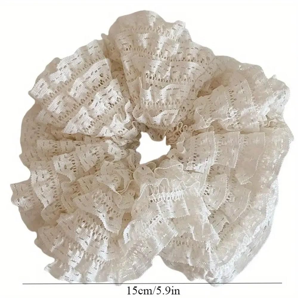Vintage-Inspired Lace Large Hair Scrunchies for Women - set of 2