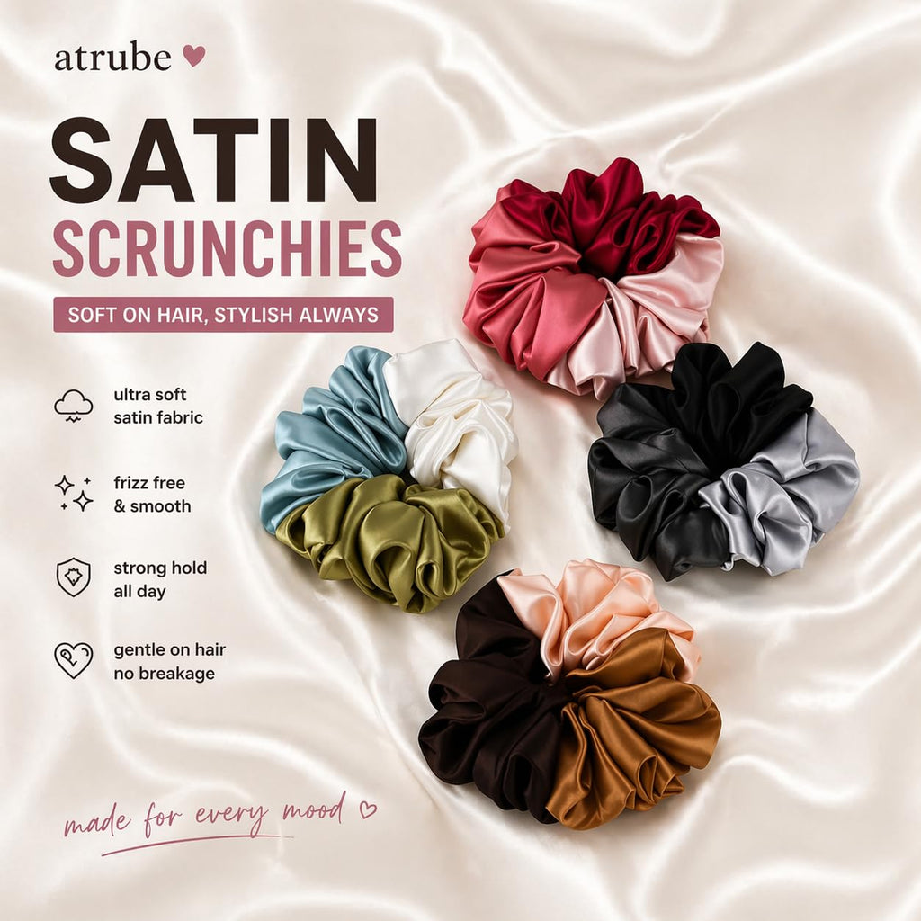 Dual & Triple Tone Silk Satin Scrunchies Combo set of 8