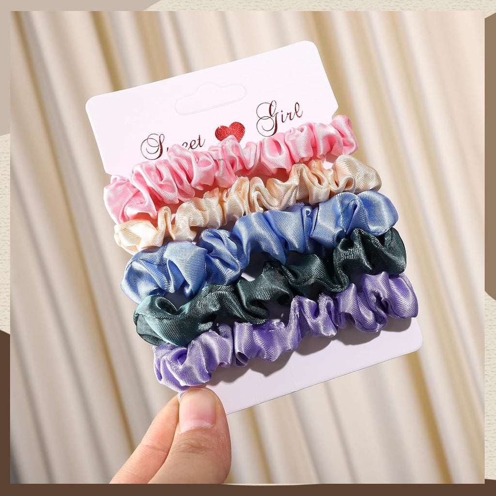 Mini Satin Scrunchies for Women & Girls Small Silk Hair Scrunchies - set of 12