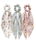 Satin Bow Hair Scrunchies, Soft Scarf Ponytail Hair Ties Scrunchies - set of 3
