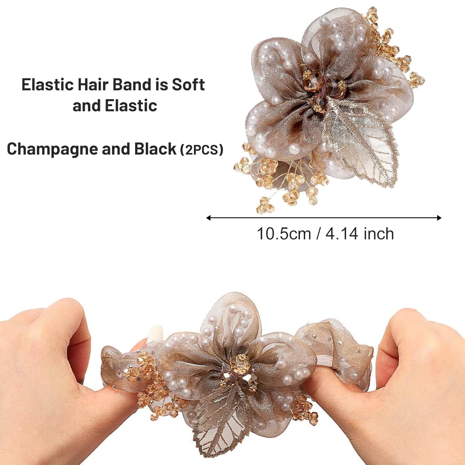 Flower Hair Scrunchies for Women, Leaf Embroidery Acrylic Pearl Elastic Hair scrunchies - set of 2