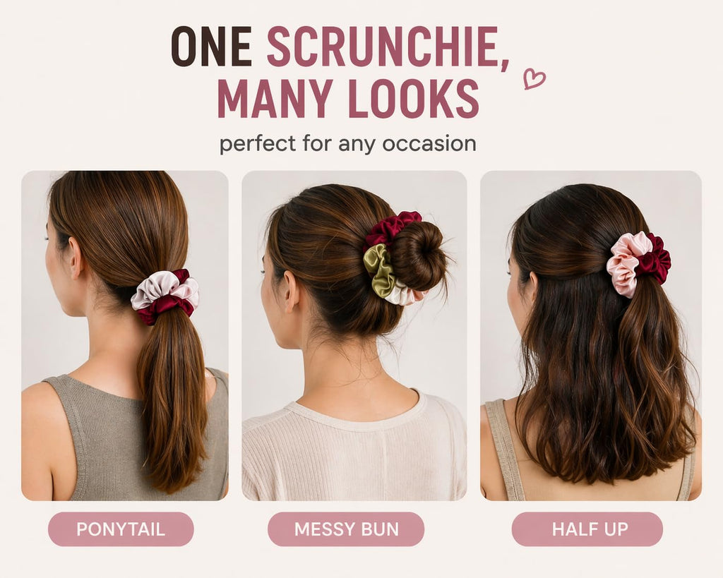 Dual & Triple Tone Silk Satin Scrunchies Combo set of 8