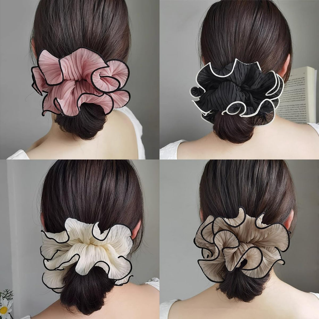 Large Pleated Chiffon Hair Scrunchies Hair Ties Extra Large Scrunchy  - set of 4