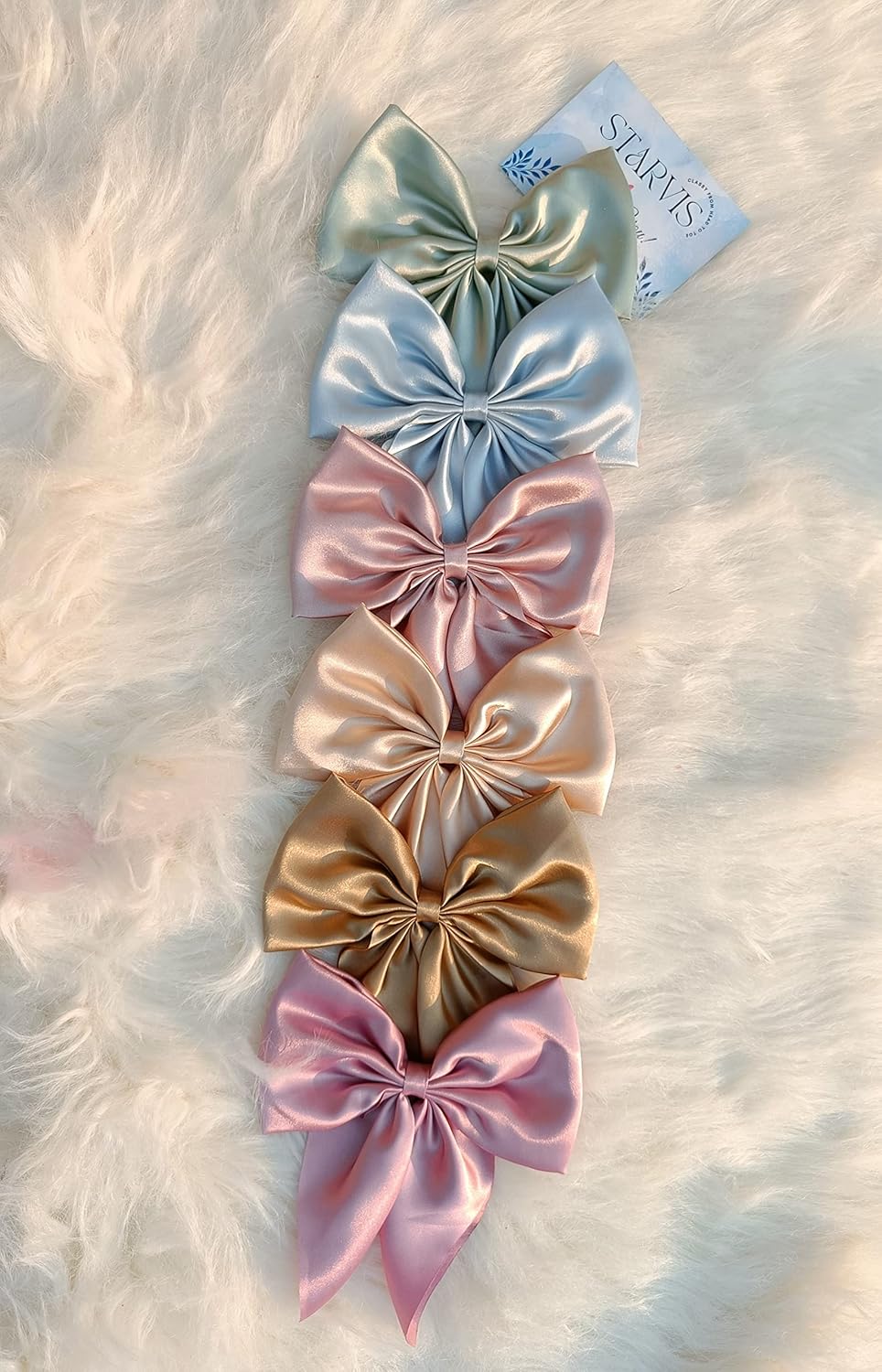 Silky Satin Hair Barrettes Bow Clip Large Bow Hair Slides Metal Clips - set of 6