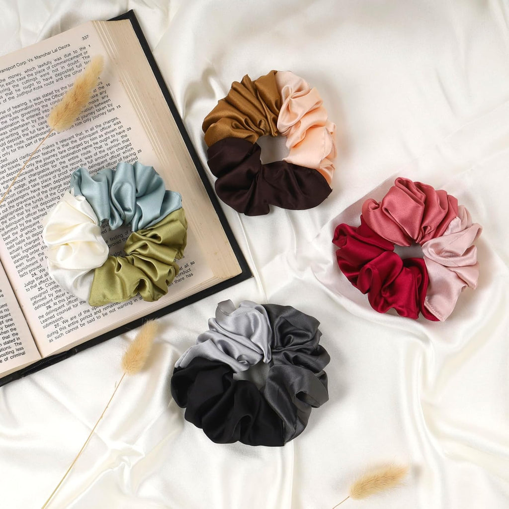 Dual & Triple Tone Silk Satin Scrunchies Combo set of 8