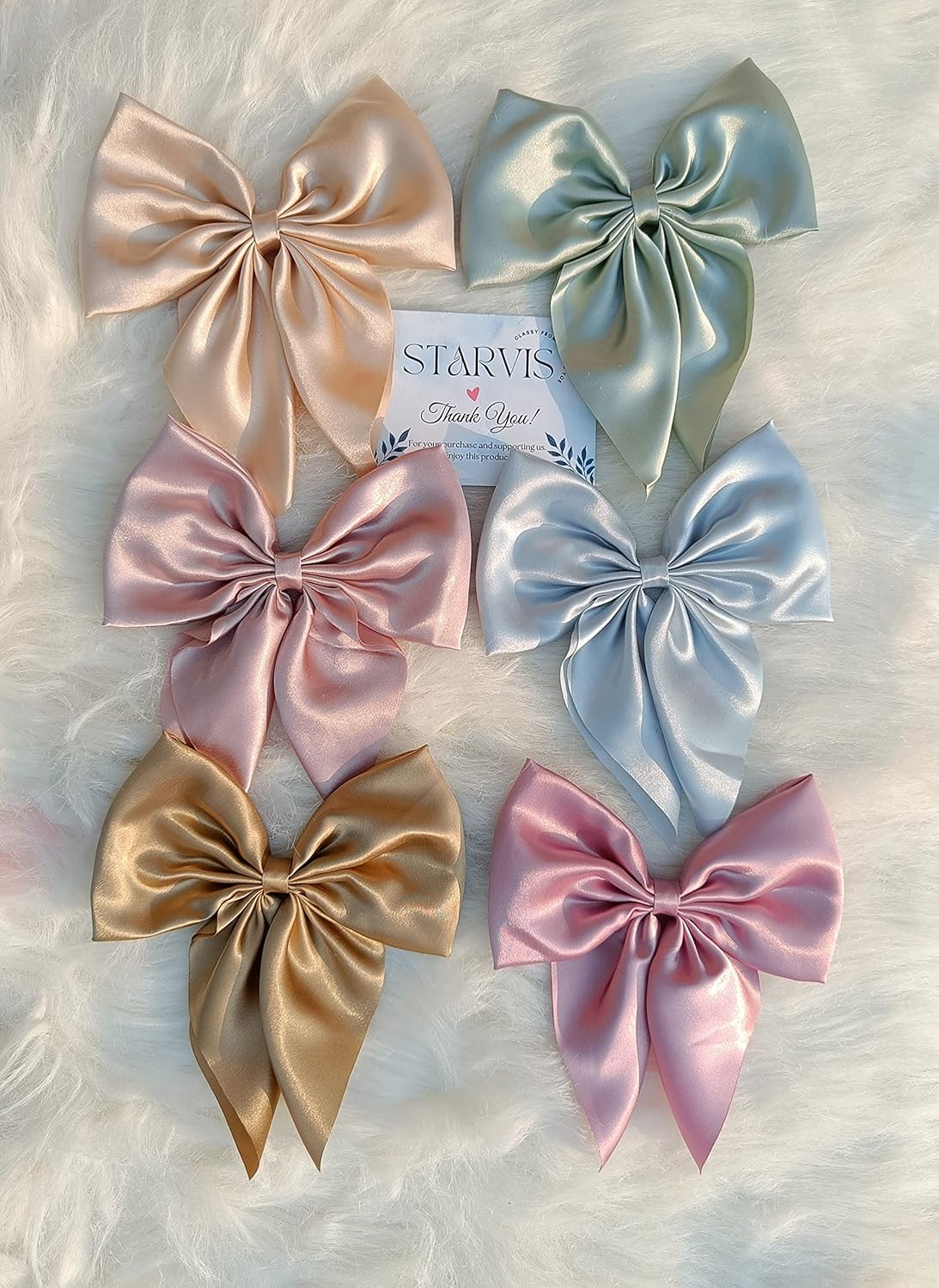 Silky Satin Hair Barrettes Bow Clip Large Bow Hair Slides Metal Clips - set of 6