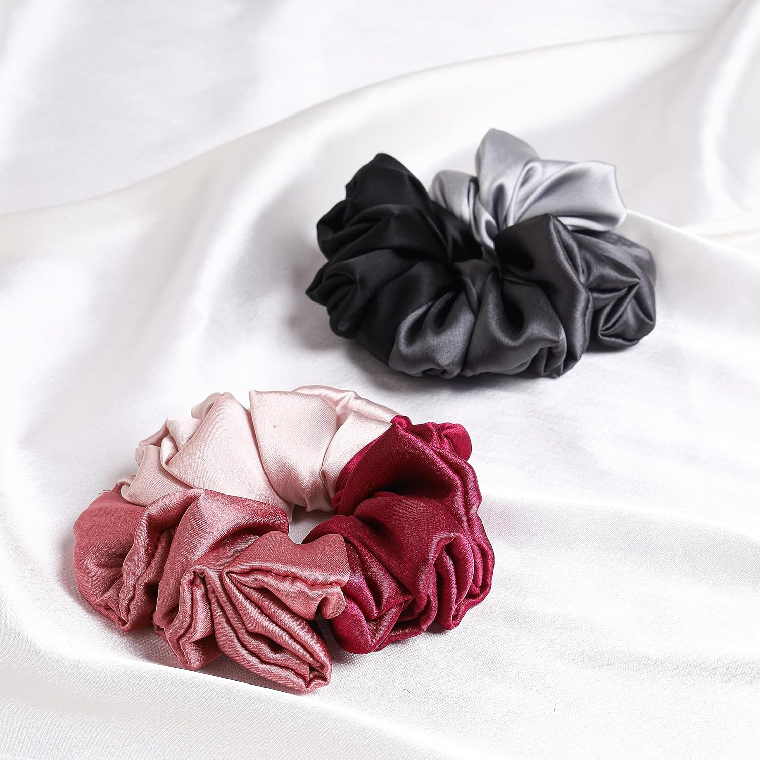 Dual & Triple Tone Silk Satin Scrunchies Combo set of 8